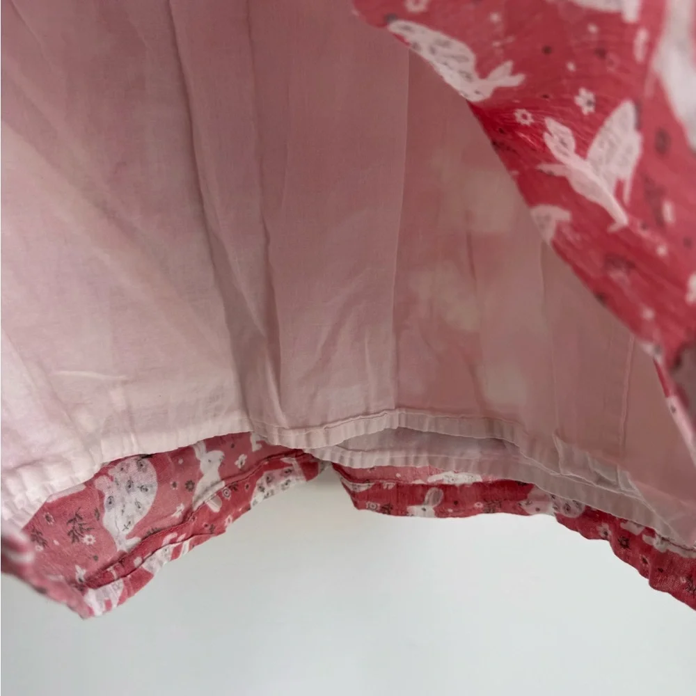 Mini Boden‎ Ruffle Shoulder Bunny Dress pink white gray floral yoke girls 7-8